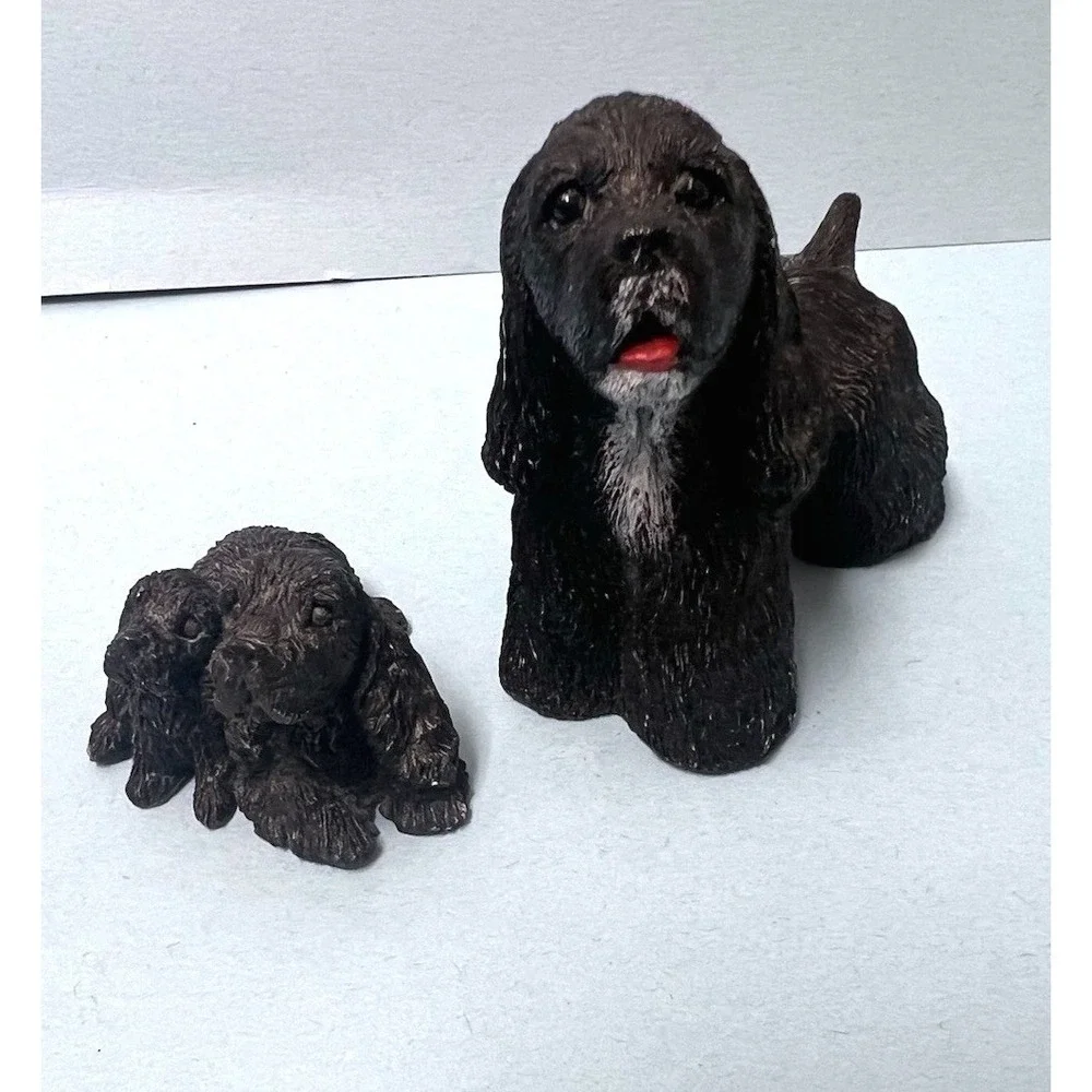 Lot Of 2 Stone Critters Black‎ Cocker Spaniel Dog Breed Figurines Puppies